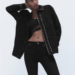 Zara Black Studded Denim Jacket